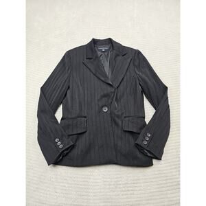 Banana Republic Blazer Womens 14 Black Pin Stripe One Button Wool Blend